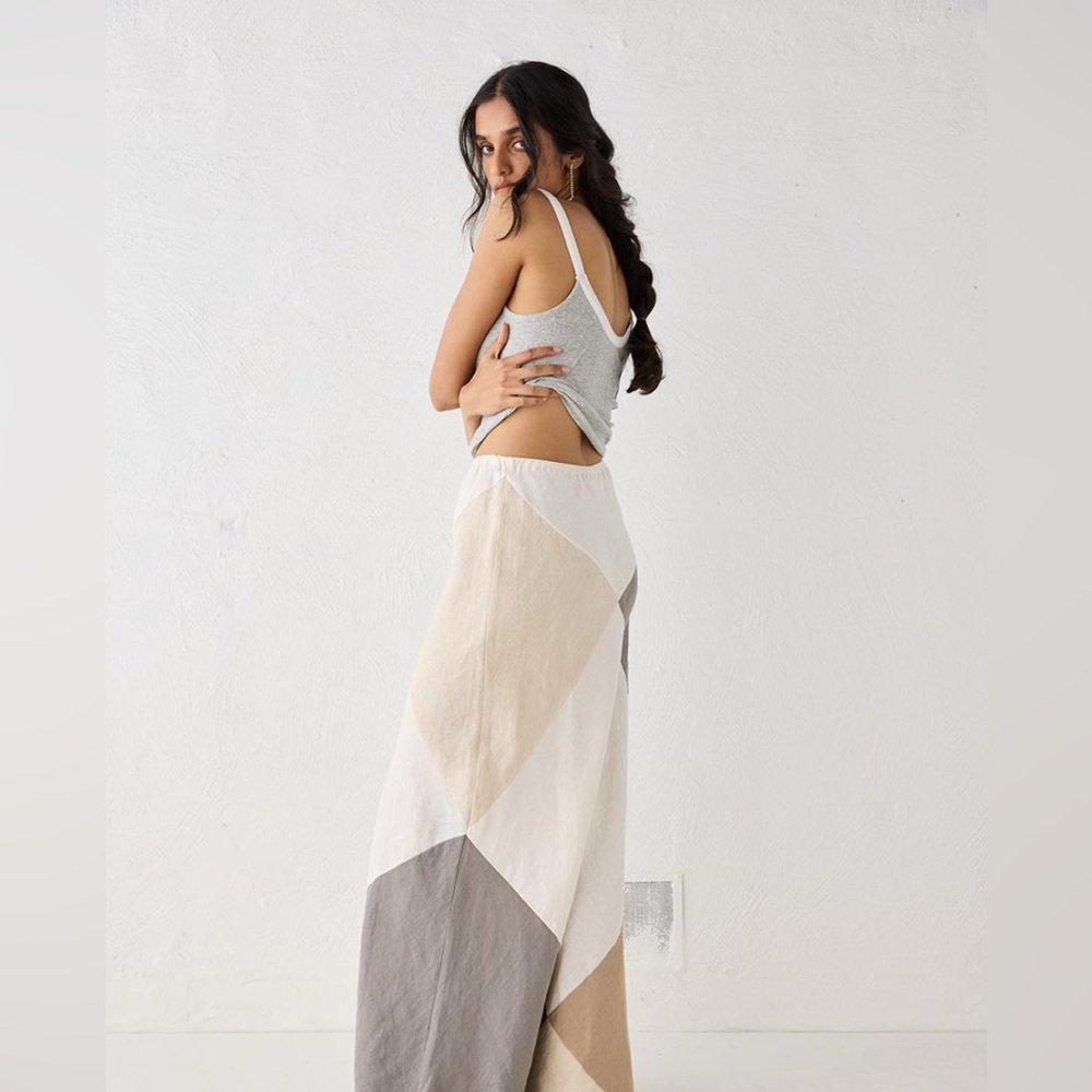 VRG GRL Valencia bias cut linen maxi skirt charcoal